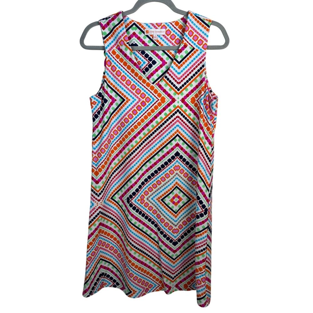Jude Connally Sheath Dress Womens Small Multicolor Excellent Geometric V-Neck